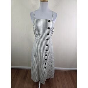 Who What Wear Sleeveless 100% Cotton Blue Striped Midi Dress Size Small
